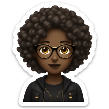 Curly hair girl with golden glasses, dark skin and aesthetic clothes sticker