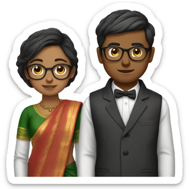 Girl with specs n saree and beside a boy with formal sirt sticker