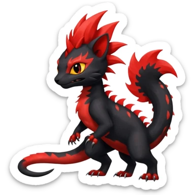 Shiny badass Fiery gothic evil black and red salandit-Liten-torracat with a red Mohawk  sticker