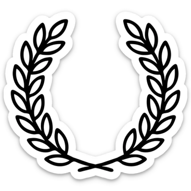 laurel wreath on each side, classic style, detailed leaves, traditional emblem sticker