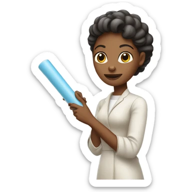 a beautiful woman holding a long, slim 
plastic, cylindrical object sticker