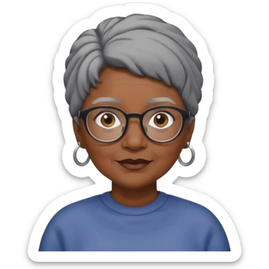 emoji of a black grandma women with black and gray hair in a low ponytail with glasses and brown eyebrows sticker