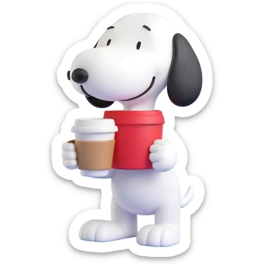 Snoopy holding a coffee cup sticker