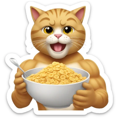 Bodybuilder cat eating cereal sticker
