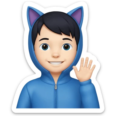 little kid boy with blue cat suit. black hair sticker