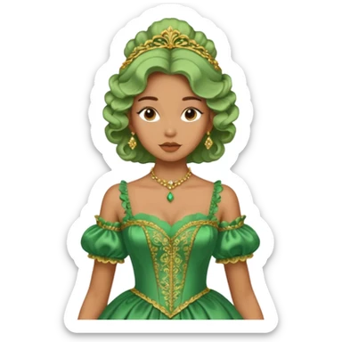 model wearing a green rococo gown sticker