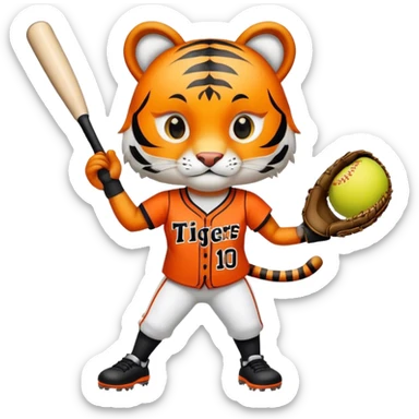 Tiger playing softball orange and black kit sticker