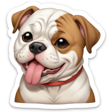 Cinematic Cute Yawning Black and White American Bulldog Portrait Emoji, Head tilted slightly with a dramatic, wide-open yawn, short black and white fur with a velvety texture, floppy ears slightly drooping, round brown eyes barely open in drowsy contentment, Simplified yet irresistibly adorable features, highly detailed, glowing with a soft, cozy glow, high shine, relaxed yet expressive, stylized with a touch of whimsy, bright and endearing, soft glowing outline, capturing the essence of a sleepy yet affectionate pup, so drowsy it feels like it could stretch right out of the screen and curl up for a nap! sticker