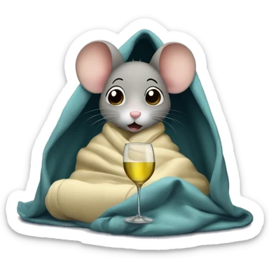 A cute girl mouse watching netflix underneath a blanket with a glass of white wine sticker