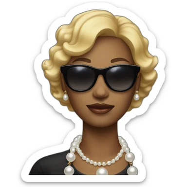 colored woman with blonde short hair and sun glasses with a pearl necklace on, black clothe sticker