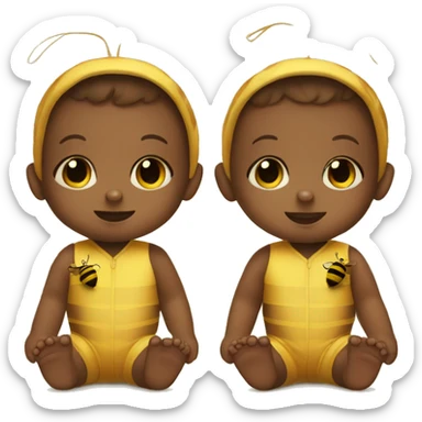 Twin babies dressed in teddy bear and bumble bee costumes sticker