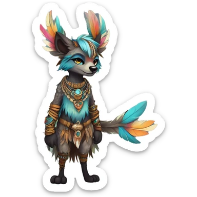 cute cool edgy fantasy animal fursona creature by griffsnuff & LiLaiRa & Falvie with exotic colors with intricate patterns and feathers and headdress and necklace full body sticker