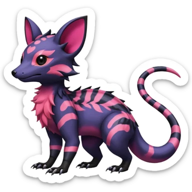Rare epic aesthetic colorful Salandit-Noibat-Eevee-Civet-species-Fakemon-hybrid-creature, with markings, full body sticker