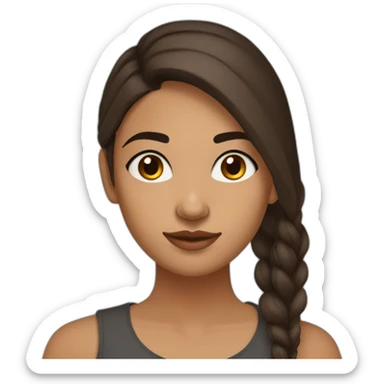 Indian young lady with oval face big brown eyes straight medium sized nose full lips widows peak long brown hair long eyelashes slightly angled eyebrows sticker
