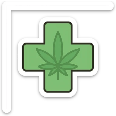 green cross with a faint cannabis leaf pattern inside, simple icon sticker