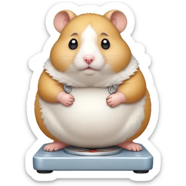fat hamster big belly stepping on a broken scale looking guilty with a tear sticker