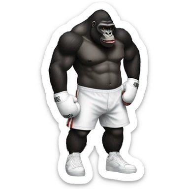 One Piece-style arched back gorilla with boxing gloves and white nike "air force one". sticker