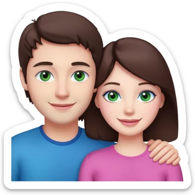 pink polaroid photo of a couple thats white with brunette hair blue and green eyes sticker