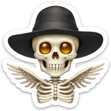 A skeleton with a flying hat sticker