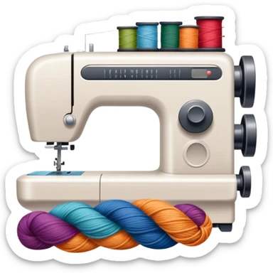Weaving icon, visible shuttle, spools of yarn, fabric swatches, sewing patterns, and finished clothes, minimalistic style, clean lines, transparent background. sticker