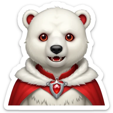 Vampire animal, polar bear in red collar cloak, red eye, fangs sticker