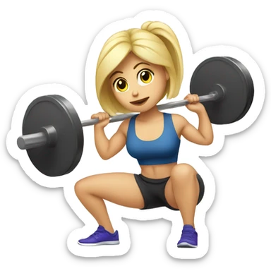 Blonde girl doing squats with barbell sticker