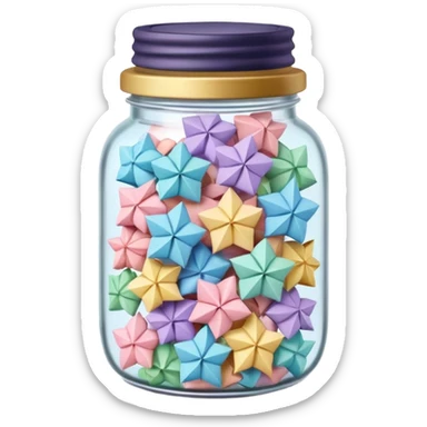 small jar overflowing with pastel origami lucky stars sticker