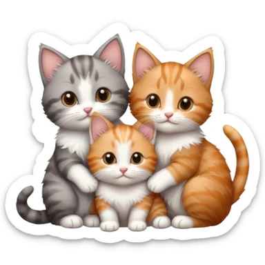 3 tiny kittens cuddling together all different colours, the first one is grey and white, the second is ginger and white and the third is brown tabby and white sticker