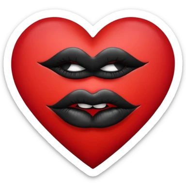 A solid red gradient heart, with three black lipstick kiss marks of different angles printed on it, retro matte texture, high contrast, clean edges, sticker style, romantic and sexy vibe, minimalist 2D illustration, no background
 sticker