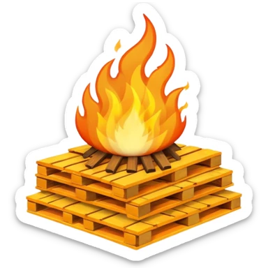 emoji style bonfire made from a stack of wooden pallets, simple, bold, expressive flames, minimal details sticker