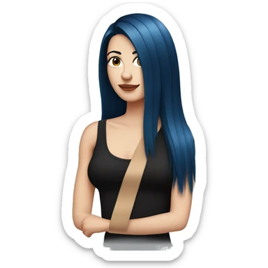 white girl with long straight dark blue hair wearing black tank top sticker