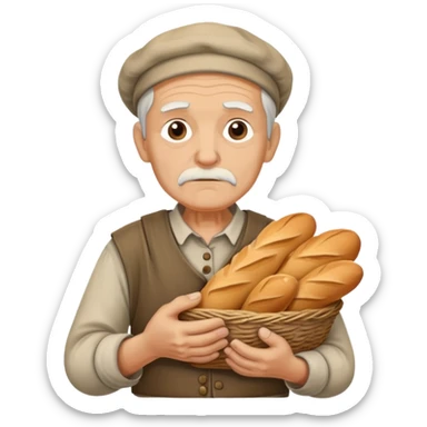 peasant in an old shirt photorealistic serious old face with bread in old hands sticker