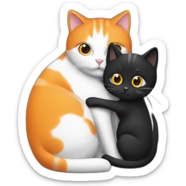 An orange and a black and white cat hugging sticker