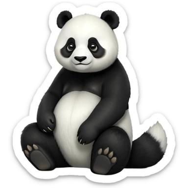 cinematic-[panda bear]-realistic-full-body-sitting-emoji,-tail-tucked-close,-head-tilted-dramatically,-thick-[black and white]-fur,-simplified-yet-realistic-focused-features,-highly-detailed,-glowing-with-an-almost-sarcastic-glow sticker