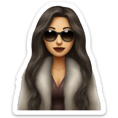 Beautiful long hair brunette mob wife with fur coat and sunglasses sticker