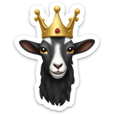 Horned goat wearing a crown and black hoodie sticker