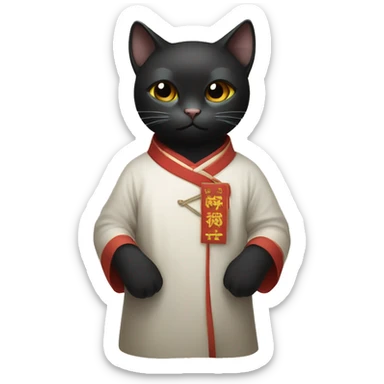 Black Cat wearing a daopao and a dǒulì sticker