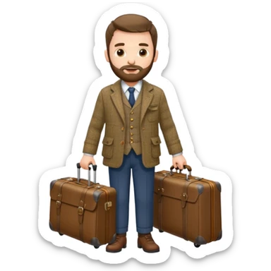 SCOTTISH MAN WITH STUBBLE BEARD TRAVELLING WITH SUITCASE AND BAGS sticker