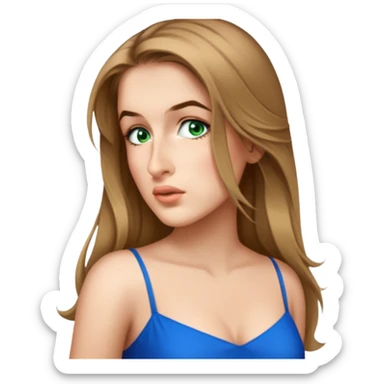 female, wearing a dress, long dark-blonde hair, blue eyes dark sticker
