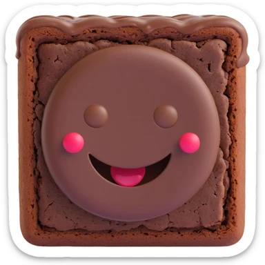 3D chocolate brownie with a smiley face, cute and rounded, 3D emoji style sticker
