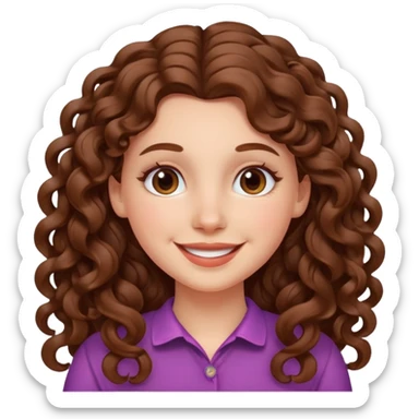 white girl with long curly brown hair, smiling sticker
