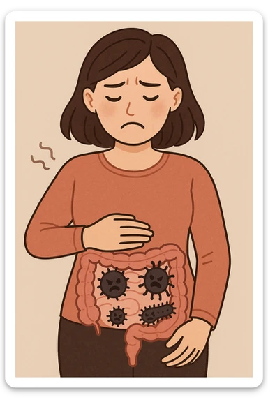 donna con batteri cattivi pieni nel suo intestino sticker