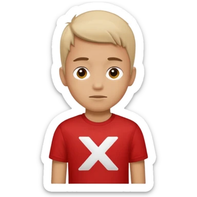 boy wearing a red t shirt with an X on the side of the t-shirt sticker