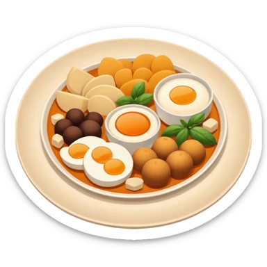 Homemade dishes on a plate, warm cozy colors, simple shapes, flat design, high contrast, friendly and inviting. sticker