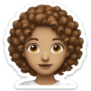 Brown curly hair girl with with white body color and brown eyes sticker