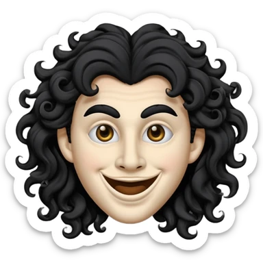 generate theatre mask emoji with a big curly black hair 

wide black coloured smile, long and pointy white nose with no nostrils, pitch black eyes sticker