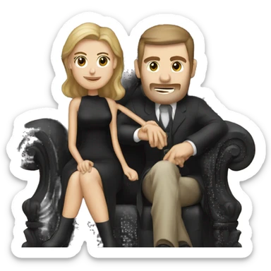 Woman in black dress sitting on man’s lap on a throne  sticker