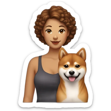 Cute Shiba-dog with her mistress, a woman with brown and curly hair sticker