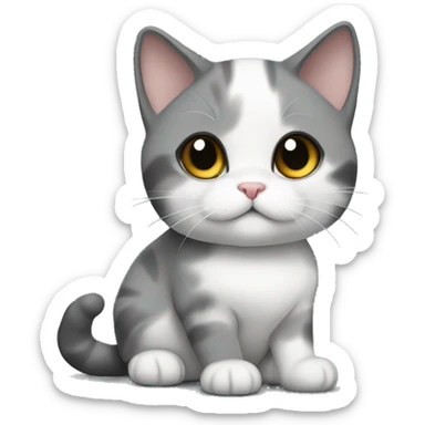 Gray/ black/ withe munchkin cat sitting  sticker
