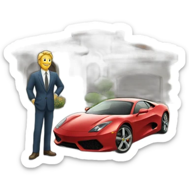 rich man standing near a super car with money sticker